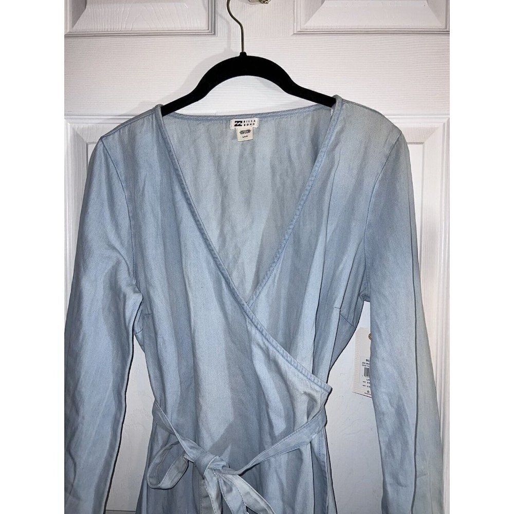 NWT BILLABONG Light Wash Denim Good Feeling Long Sleeve Wrap Dress Sz L - Picture 6 of 14